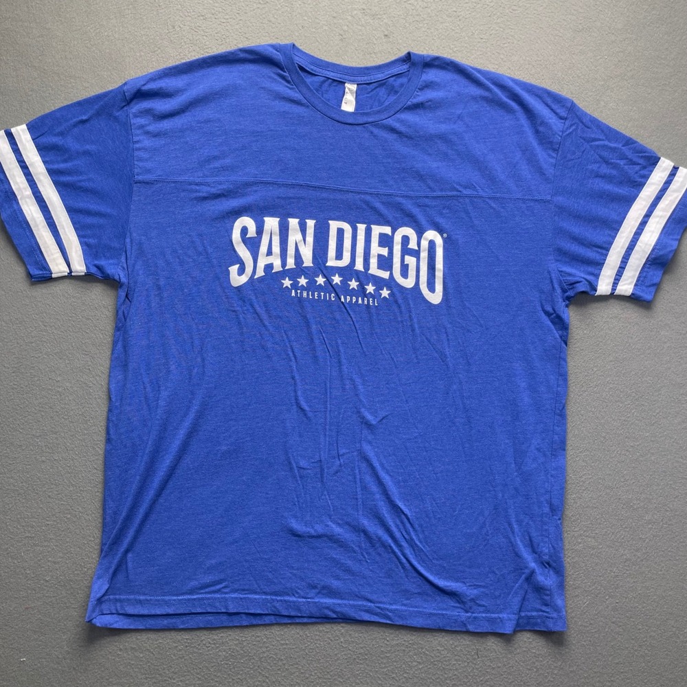 San Diego Athletic Varsity Men T-Shirt Blue Cotton Blend 2XL Striped LAT 6937
